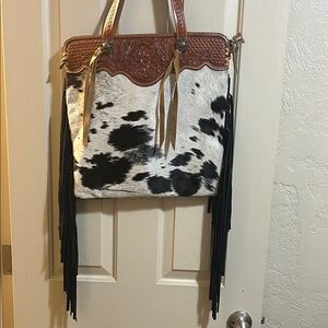 Brown and Black Cowhide Women's Bag